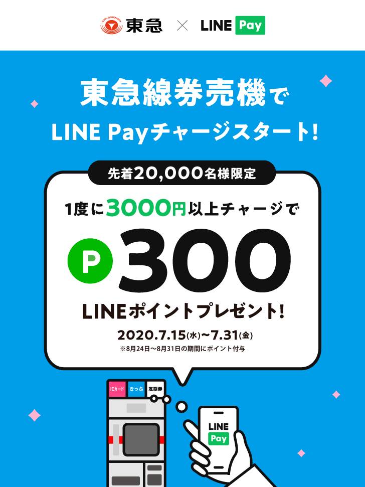 LINE Payが7月15日から東急線各駅の券売機で現金によるチャージサービスを開始